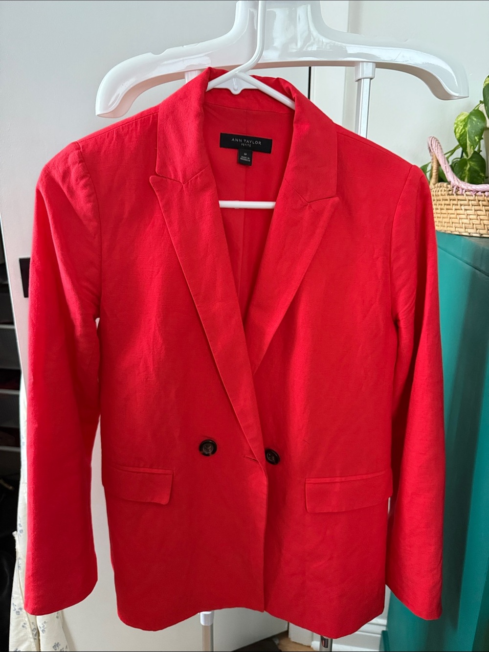 Ann Taylor Bright Red Double-Breasted Blazer